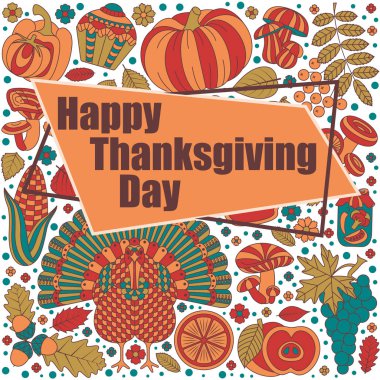 Şükran Günü tebrik kartı. Tasarım için çeşitli öğeleri