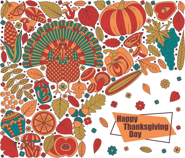Carte de vœux du jour de Thanksgiving. Différents éléments pour le design — Image vectorielle