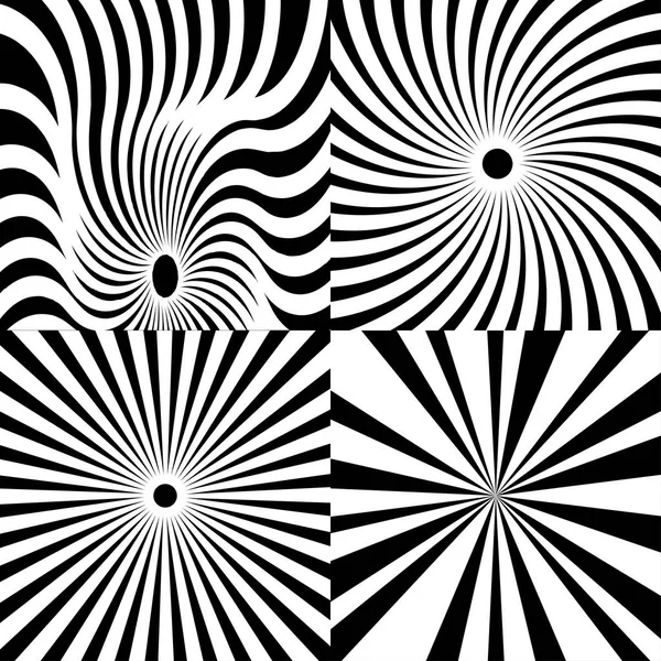 Spirală psihedelică cu raze radiale, vârtej, efect comic răsucit, set vectorial — Vector de stoc