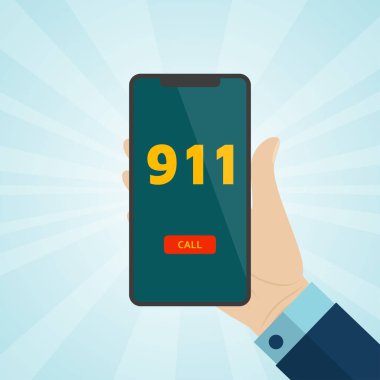 Smartphone ile ekranda acil arama 911'i tutan el