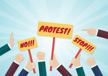 Kalabalık protesto ve yumruklarını holding eller