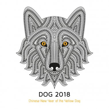 Yaratıcı stilize köpek. Logo, dövme, t-shirt tasarım için iyi. Hayvan arka plan