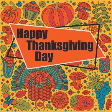 Şükran Günü tebrik kartı. Tasarım için çeşitli öğeleri