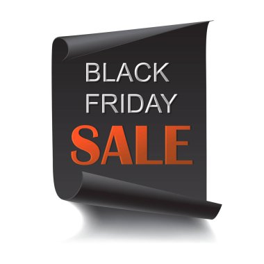 siyah gerçekçi kavisli kağıt afiş. Şerit. siyah Cuma satışı. vektör çizim