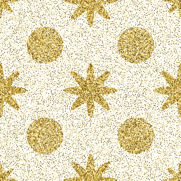 Motif avec cercle texturé de paillettes d'or et étoile sur le fond blanc — Image vectorielle