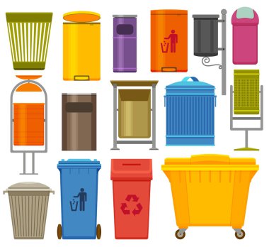 Trash containers colorful icons set clipart