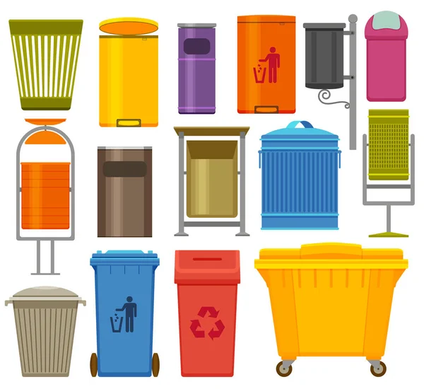 Trash containers colorful icons set — Stock Vector