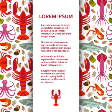 Düz poster veya başlık sayfası şablonuyla birlikte deniz ürünleri