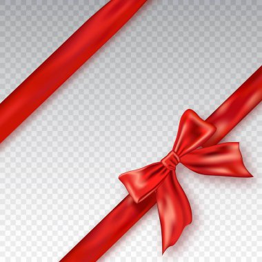 Damalı zemin üzerine izole şerit ve gerçekçi kırmızı yay. Tebrik kartı, poster ya da broşür için şablon.