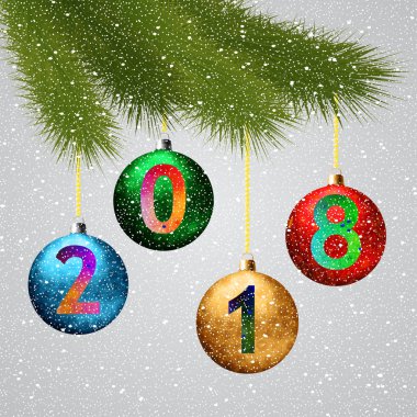 Köknar dalı ve topları beyaz arka plan üzerinde Noel arka plan.