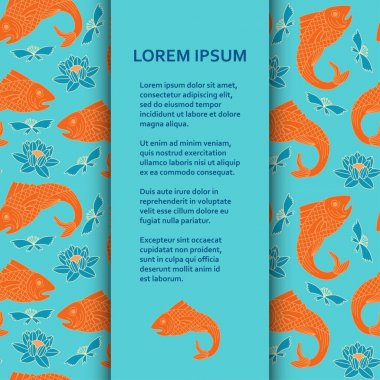 Düz poster veya başlık sayfası şablonuyla balıklar ve lotus