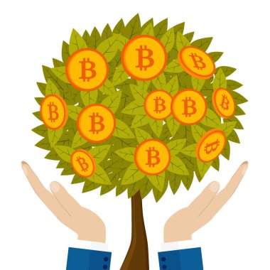 İnsan elinde büyüyen bitcoins ile para ağacı