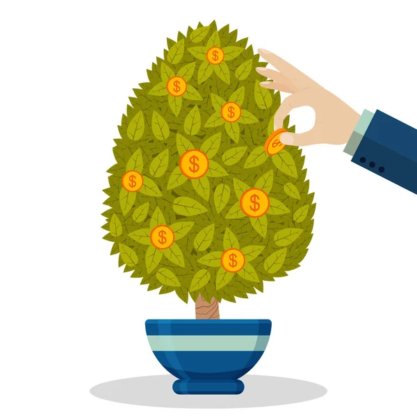 Árbol de dinero con dólares. Planta decorativa en macetas — Archivo Imágenes Vectoriales