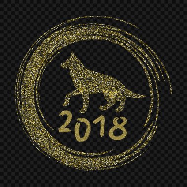 Altın vektör çizgileri, simler, folyo dokusu, hayvan silueti, takvim şablonu, poster, afiş ve tebrik kartı içeren 2018 Çin yeni yılı.