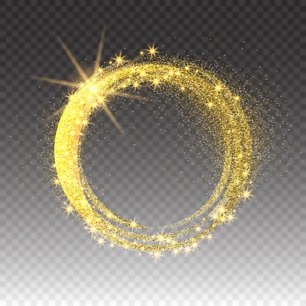 Guld glitrende stjerne støv cirkler. Twinkling ellipse på ternet baggrund, vektor illustration – Stock-vektor