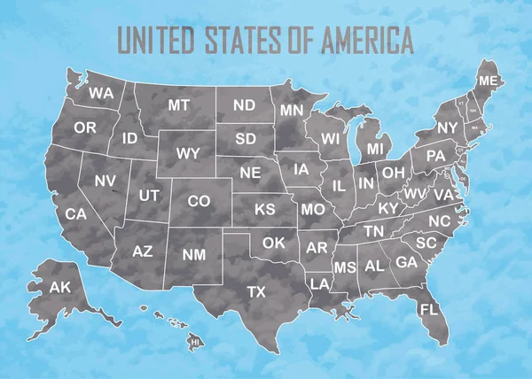 Poster kaart van Verenigde Staten van Amerika met de namen van de staat. Zwart-wit afdrukken kaart van de V.s. voor t-shirt, poster of geografische thema 's. — Stockvector