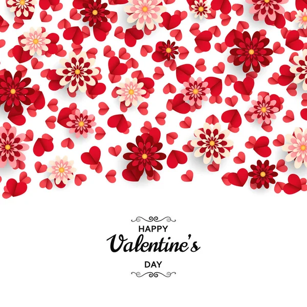 Glücklicher Valentinstag Hintergrund. gute Designvorlage für Banner, Grußkarte, Flyer. Papierkunst Blumen und Herzen — Stockvektor