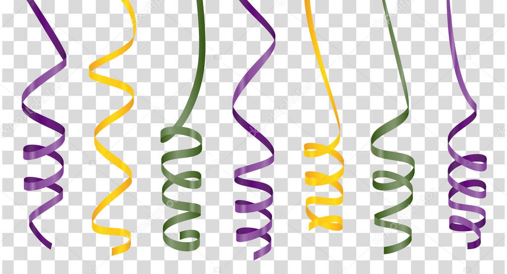 Colorful curly ribbons set on transparent background