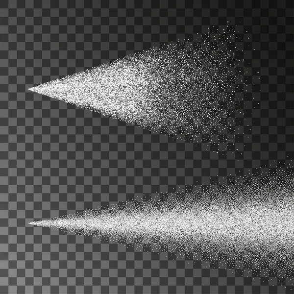 Luftiga vatten spray dimma vektor inställd. Sprutan dimma isolerad på svart transparent bakgrund. — Stock vektor