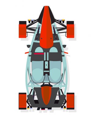 Kırmızı spor araba, beyaz bir arka plan üzerinde izole düz stilde adamcağız Üstten Görünüm