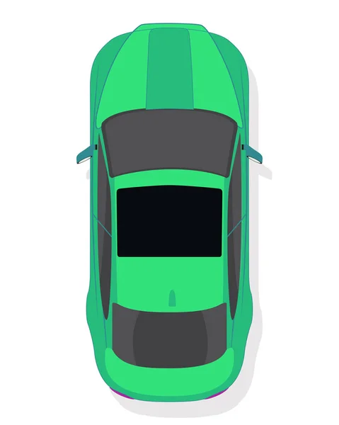 Voiture de sport verte, vue de dessus en style plat isolé sur fond blanc — Image vectorielle