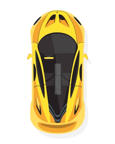 Żółty sport samochód, widok z góry w płaski na białym tle na białym tle — Wektor stockowy