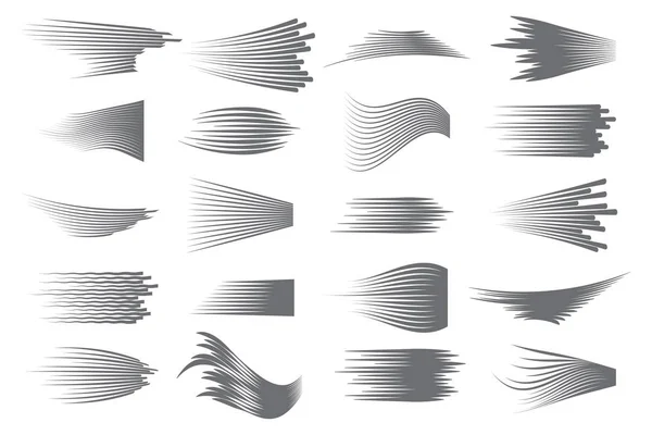 Linee di velocità isolate impostate. Linee di movimento dei fumetti per oggetti in rapido movimento o persone in rapido movimento. Linee nere su sfondo bianco — Vettoriale Stock