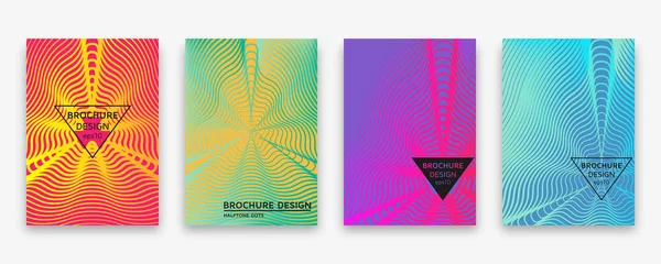 Diseño de folleto con líneas de onda de medio tono y gradientes de neón — Vector de stock