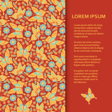 Düz poster veya başlık sayfası şablonuyla çiçekler ve kelebekler