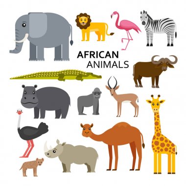 Afrika ya da Hayvanat Bahçesi hayvan. Sevimli çizgi film karakterleri