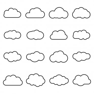 Beyaz arka plan üzerinde izole bulutlar satırı sanat simgesi. Depolama çözümü öğesi, veritabanları, ağ, yazılım görüntü, bulut ve meteoroloji kavramı