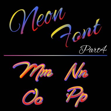 3D neon yazı tipi açtı. Sıvı mat yuvarlak türü. Tüp çizilmiş yazı. Çok renkli ultraviyole renkler. kabarcık font ışıltı ile 3D render