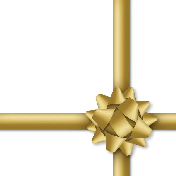 Díszítő arany íj arany színű szalagokkal. Ajándékdoboz csomagolás és ünnepi dekoráció. — Stock Vector