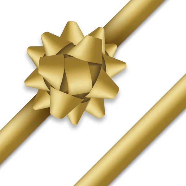 Decoratieve gouden strik met goudkleurige linten. Cadeau doos verpakking en vakantie decoratie. — Stockvector