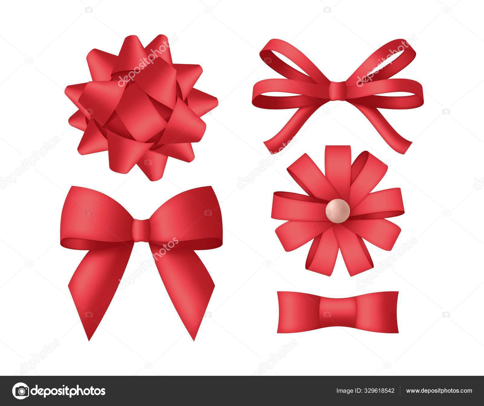 Collection of decorative red bows. Gift box wrapping and holiday decoration  Stock Vector by ©klerik78 329618542