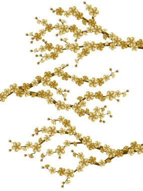 Çiçekleri ve tomurcukları olan güzel gerçekçi sakura dalı. Bahar kiraz çiçeği