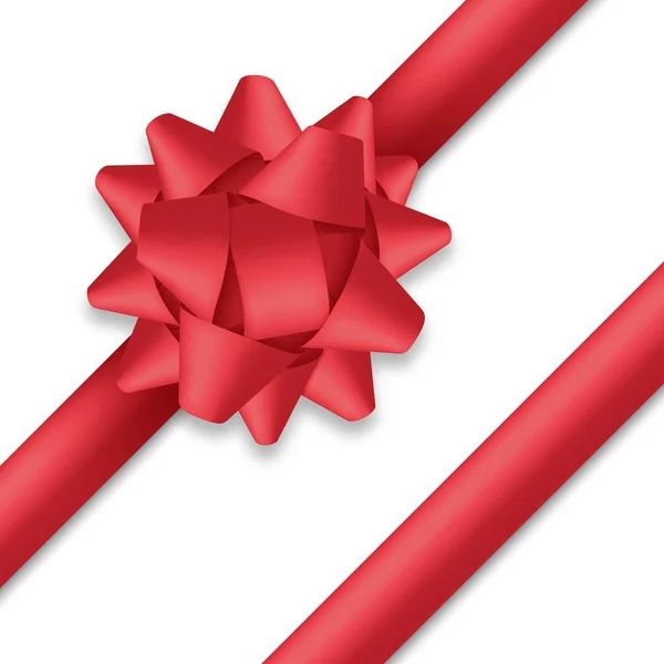 Decorative red bow with ribbons. Gift box wrapping and holiday decoration. — 스톡 벡터