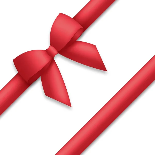 Decorative red bow with ribbons. Gift box wrapping and holiday decoration. — 스톡 벡터