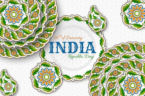 Dzień Republiki Indyjskiej tle z paisley i mandali. Kartka okolicznościowa, baner lub plakat z arabskim wzorem kwiatowym — Wektor stockowy