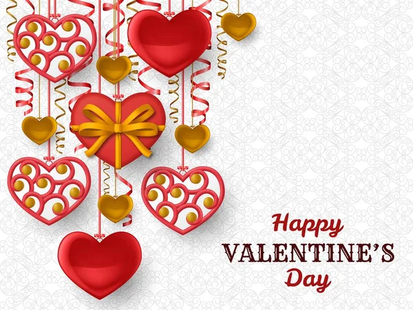 Happy Valentine Day background with glossy hearts. Greeting card and Love template — 스톡 벡터