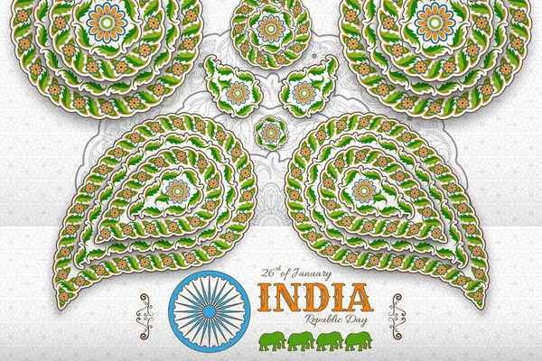 Fondo Día de la República India con paisley y mandala. Tarjeta de felicitación, pancarta o póster con patrón floral árabe — Archivo Imágenes Vectoriales