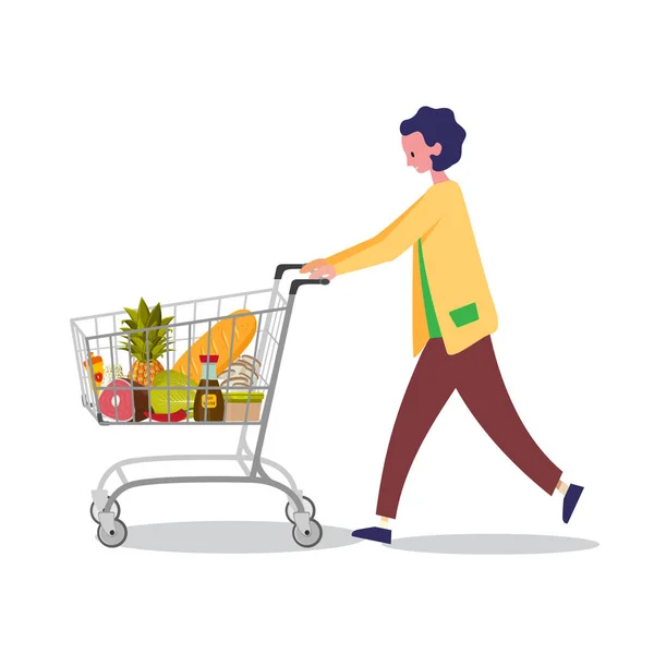 Mujer haciendo compras en el supermercado con cesta de la compra — Archivo Imágenes Vectoriales