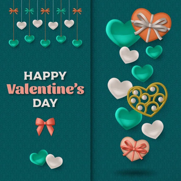 Happy Valentine Day background with glossy hearts. Greeting card and Love template. — Stock Vector