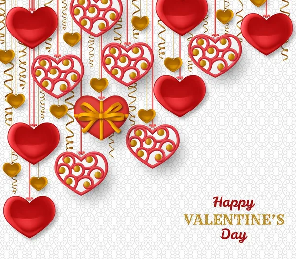 Boldog Valentin-napi háttér fényes szívvel. Üdvözlőlap és Szerelem sablon — Stock Vector
