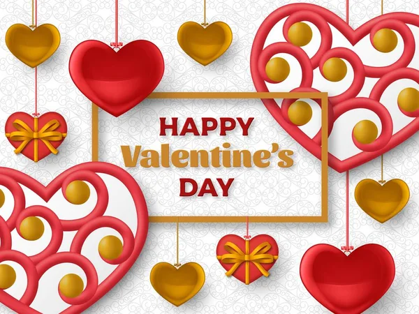 Feliz día de San Valentín fondo con corazones brillantes. Tarjeta de felicitación y plantilla de amor — Vector de stock