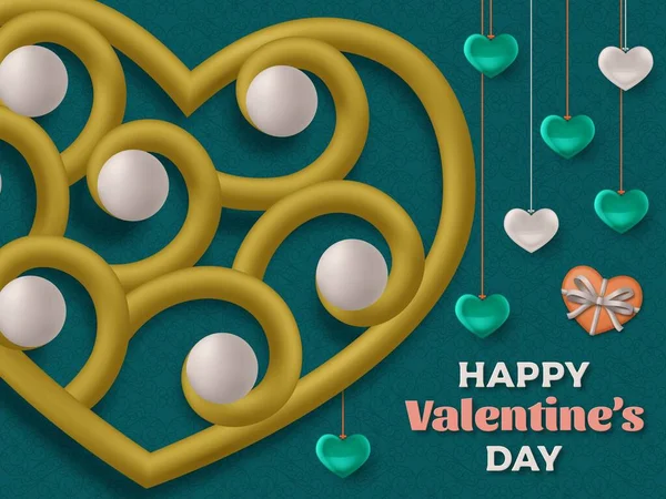 Happy Valentine Day background with glossy hearts. Greeting card and Love template — Stock vektor