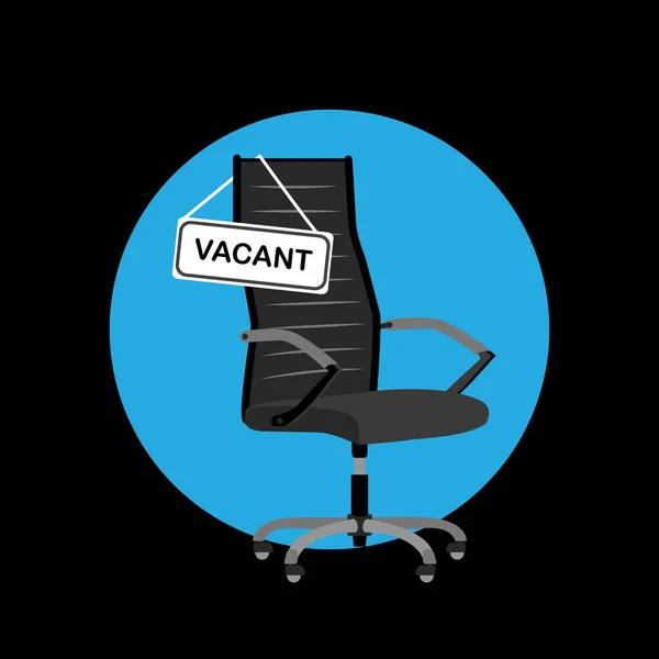 Silla de oficina negra con cartel vacante. Contratar trabajo, reclutamiento o concepto de vacante — Vector de stock