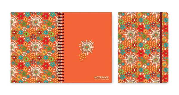 Diseño de portada para cuadernos o álbumes de recortes con patrón floral vintage. Fondos de estilo psicodélico o hippie. Flores abstractas y colores geniales — Vector de stock