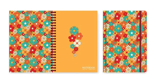 Diseño de portada para cuadernos o álbumes de recortes con patrón floral vintage. Fondos de estilo psicodélico o hippie. Flores abstractas y colores geniales — Vector de stock