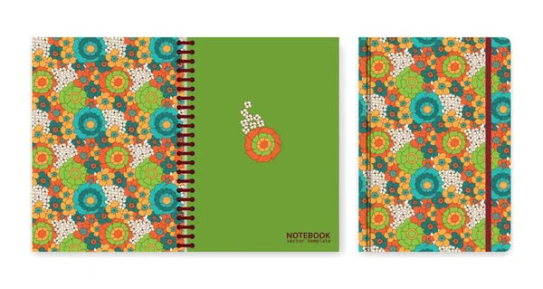 Diseño de portada para cuadernos o álbumes de recortes con patrón floral vintage. Fondos de estilo psicodélico o hippie. Flores abstractas y colores geniales — Vector de stock